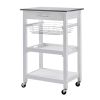 White Kitchen Cart | Stainless Steel Top with Drawer