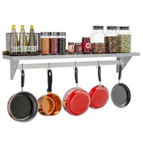 Heavy-Duty Stainless Steel Wall Shelf | Integrated Pot Rack