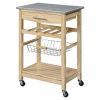 Natural Wood Kitchen Island Cart | Granite Top with Storage