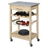 Natural Wood Kitchen Island Cart | Granite Top with Storage