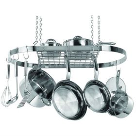 Oval Stainless Steel Hanging Pot Rack | Space-Saving Storage