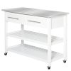 White Rolling Kitchen Island | Stainless Steel Top with Drawers