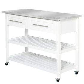 White Rolling Kitchen Island | Stainless Steel Top with Drawers