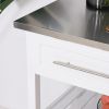 White Rolling Kitchen Island | Stainless Steel Top with Drawers