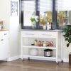 White Rolling Kitchen Island | Stainless Steel Top with Drawers