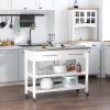 White Rolling Kitchen Island | Stainless Steel Top with Drawers