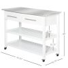 White Rolling Kitchen Island | Stainless Steel Top with Drawers