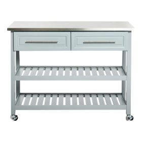 Light Gray Rolling Kitchen Island | Stainless Steel Top
