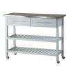 Light Gray Rolling Kitchen Island | Stainless Steel Top