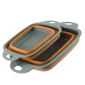 Collapsible Silicone Colander Set | 2-Pack Square (Color: Orange Set (1 Large + 1 Small))