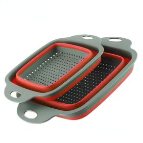 Collapsible Silicone Colander Set | 2-Pack Square (Color: Red Set (1 Large + 1 Small))