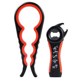 Multi-Function Jar Opener | Rubber Grip (Color: Black Red)
