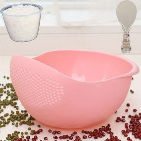 Washing Basket Basin | Efficient Draining (Color: 3PCS Pink Rice Washing Machine With Rice Cup Rice Spoon)