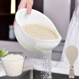 Washing Basket Basin | Efficient Draining (Color: 3PCS White Rice Washing Machine With Rice Cup Rice Spoon)