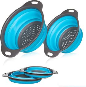Collapsible Silicone Colander Set | 2-Pack Folding Strainers (Color: Blue)
