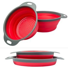 Collapsible Silicone Colander Set | 2-Pack Folding Strainers (Color: Red)