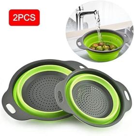 Collapsible Silicone Colander Set | 2-Pack Folding Strainers (Color: Green)