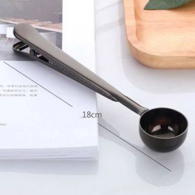 Coffee Spoon with Sealing Clip | Stainless Steel (Color: Black)