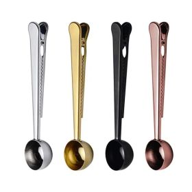 Coffee Spoon with Sealing Clip | Stainless Steel (Color: golden)