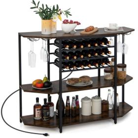 Wine Bar Cabinet | Storage Shelves (Color: Brown)