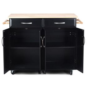 Rolling Island Cart | Rubber Wood Top (Color: Black)