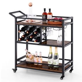 Bar Cart 3-Tier | Serving Cart (Color: Rustic Brown)