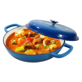 COOKWIN Cast Iron Casserole Braiser | 3.8-QT (Color: Blue)