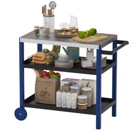 Outdoor Prep Station | Patio Grill Cart (Color: BLUE+BLACK)