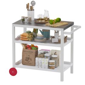 Outdoor Prep Station | Patio Grill Cart (Color: White)