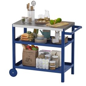 Outdoor Prep Station | Patio Grill Cart (Color: Blue)