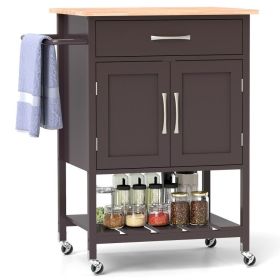 Kitchen Island Cart | Drawer & Towel Rack (Color: Brown)