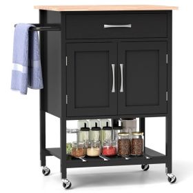 Kitchen Island Cart | Drawer & Towel Rack (Color: Black)