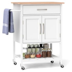 Kitchen Island Cart | Drawer & Towel Rack (Color: White)