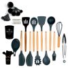 Silicone Kitchen Utensil Set | Wooden Handles